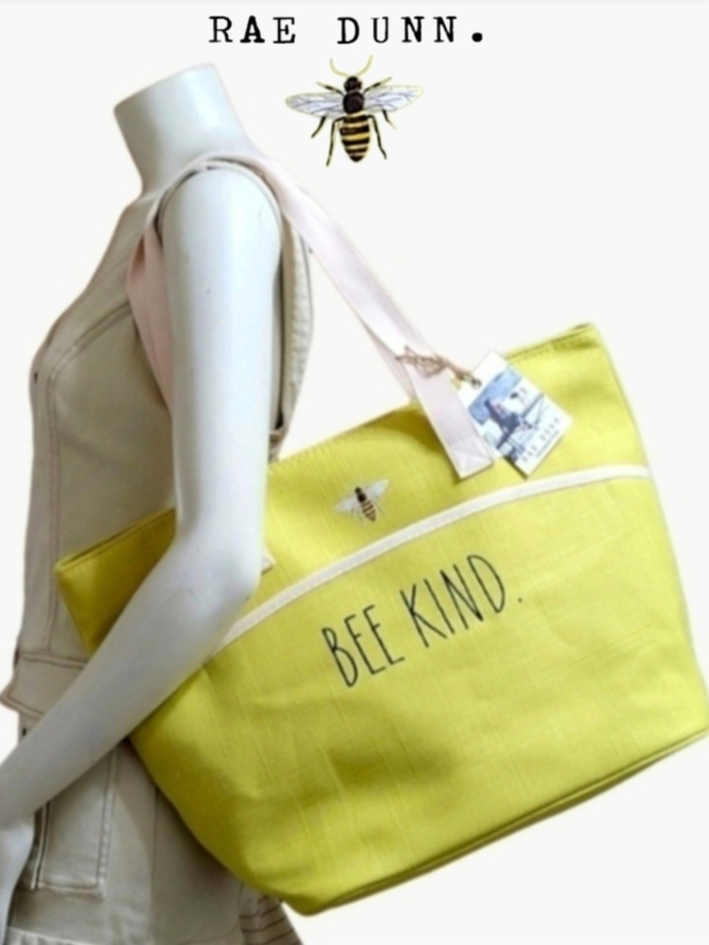 Rae Dunn Yellow 'Bee Kind' Canvas Tote with Bee Motif